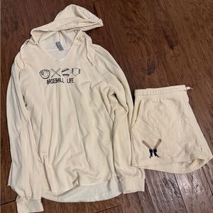 NWOT! Cream Baseball Life Hoodie and Shorts Set